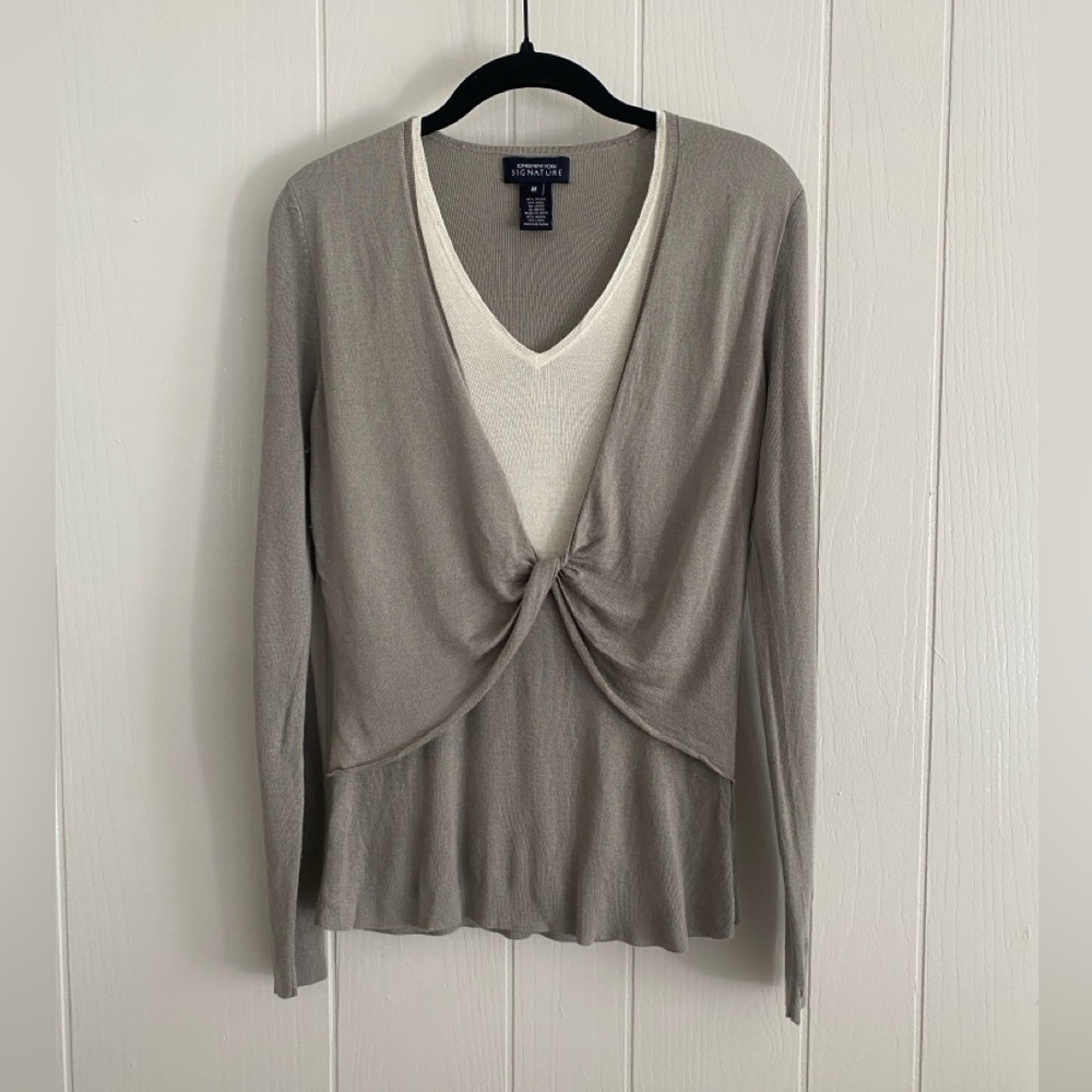 Jones New York Knit Top Modal Merino Wool Blend Medium Gray